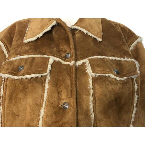 Vtg Back In The Saddle Brown Faux Suede Button Front Sherpa Lined Jacket L NWOT - Picture 5 of 7